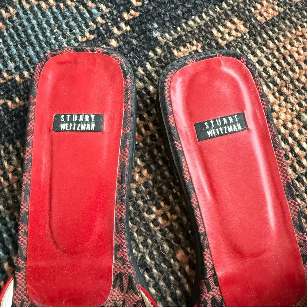 Stuart Weitzman Black and Red Logo Sandals - Picture 4 of 5